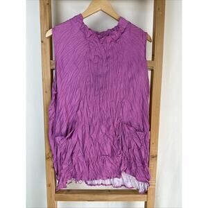 NWT Shana Pink High Neck Pockets Sleeveless Crinkle Long Tunic #0910 Size XXL